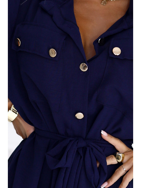 numoco Midi-Hemdkleid mit goldenen Knöpfen und Krawatte