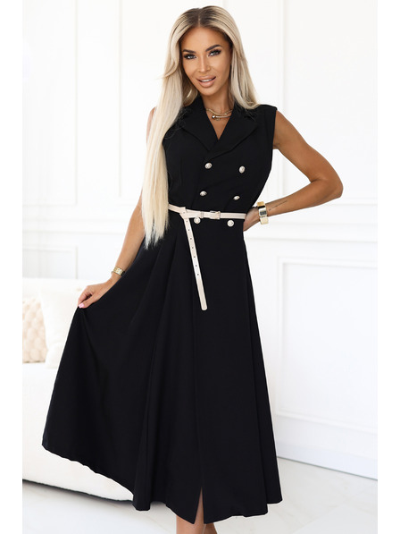 numoco Elegantes Midi-Hemdkleid mit goldenen Knöpfen und Gürtel