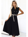 numoco Elegantes Midi-Hemdkleid mit goldenen Knöpfen und Gürtel