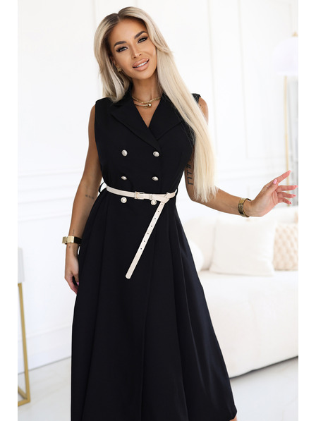 numoco Elegantes Midi-Hemdkleid mit goldenen Knöpfen und Gürtel