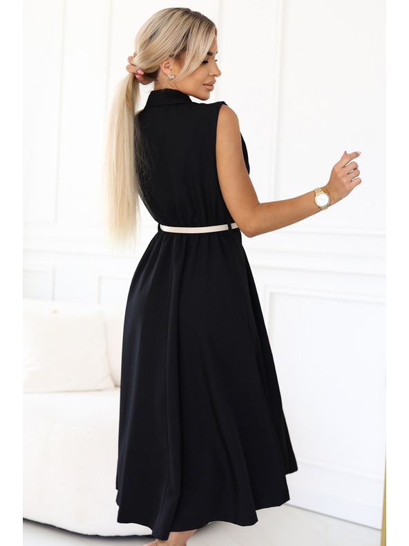 numoco Elegantes Midi-Hemdkleid mit goldenen Knöpfen und Gürtel