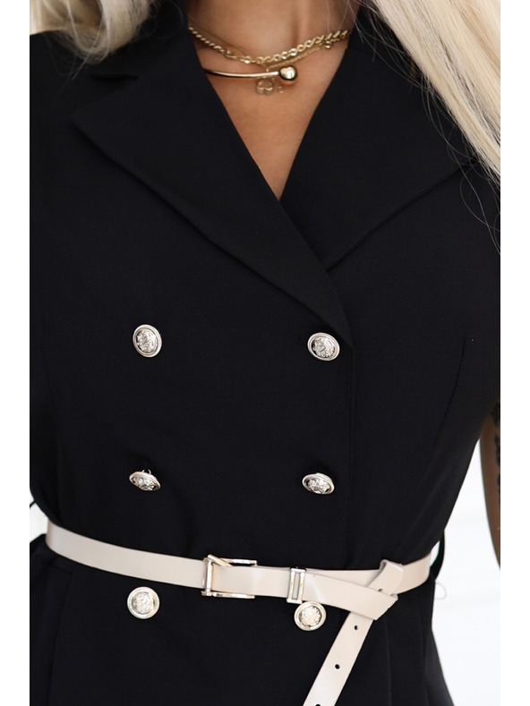 numoco Elegantes Midi-Hemdkleid mit goldenen Knöpfen und Gürtel