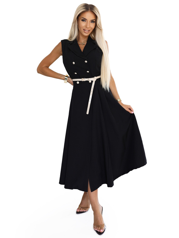 numoco Elegantes Midi-Hemdkleid mit goldenen Knöpfen und Gürtel