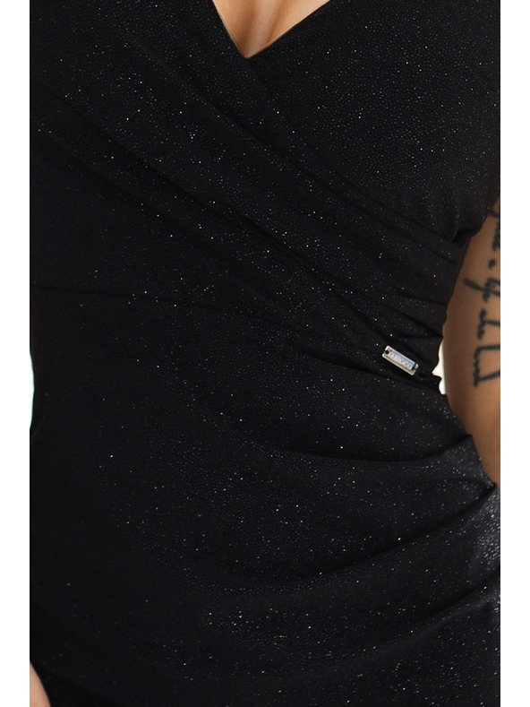 numoco Glänzendes schimmerndes Kleid mit Wickelausschnitt und Trägern