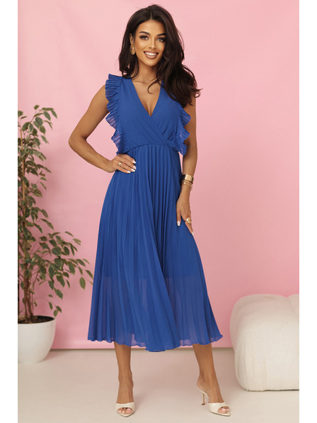 numoco EMILY Plissiertes Kleid mit Volants und Ausschnitt