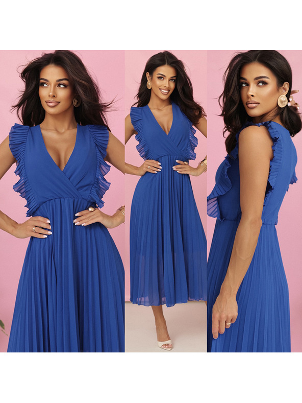 numoco EMILY Plissiertes Kleid mit Volants und Ausschnitt