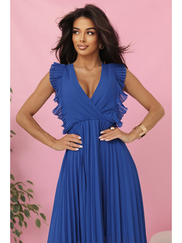 numoco EMILY Plissiertes Kleid mit Volants und Ausschnitt