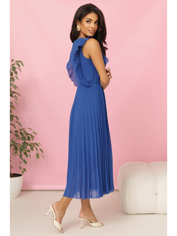 numoco EMILY Plissiertes Kleid mit Volants und Ausschnitt