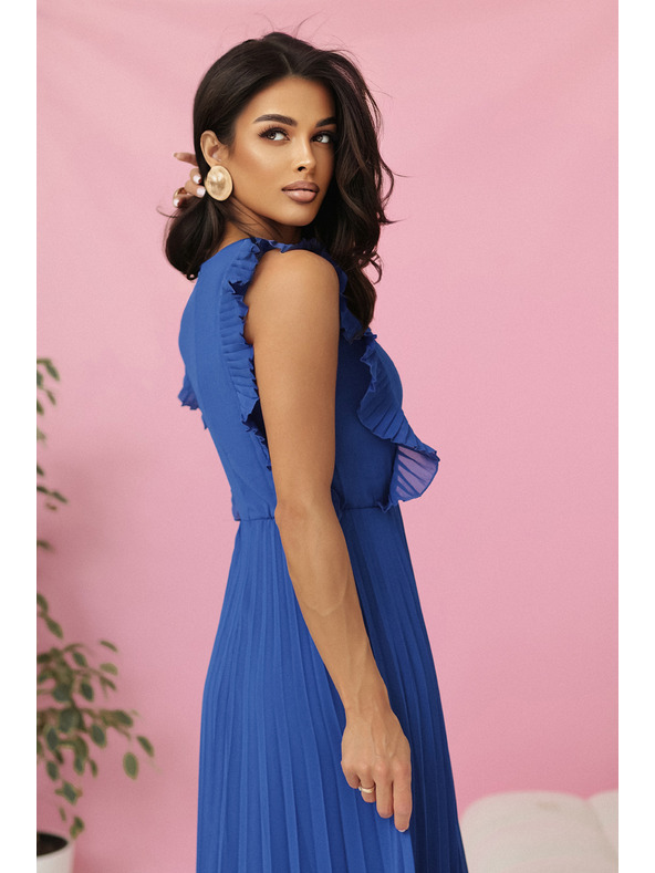 numoco EMILY Plissiertes Kleid mit Volants und Ausschnitt