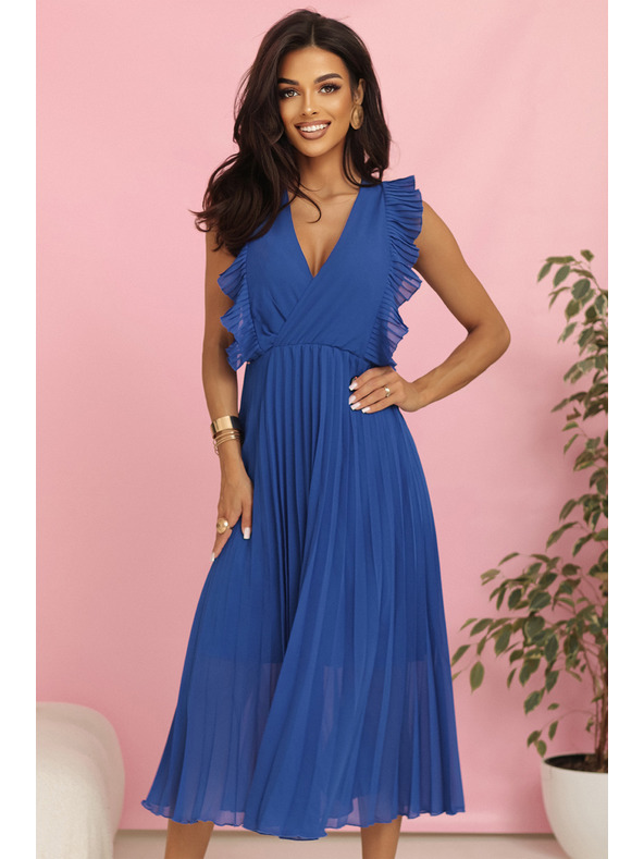 numoco EMILY Plissiertes Kleid mit Volants und Ausschnitt