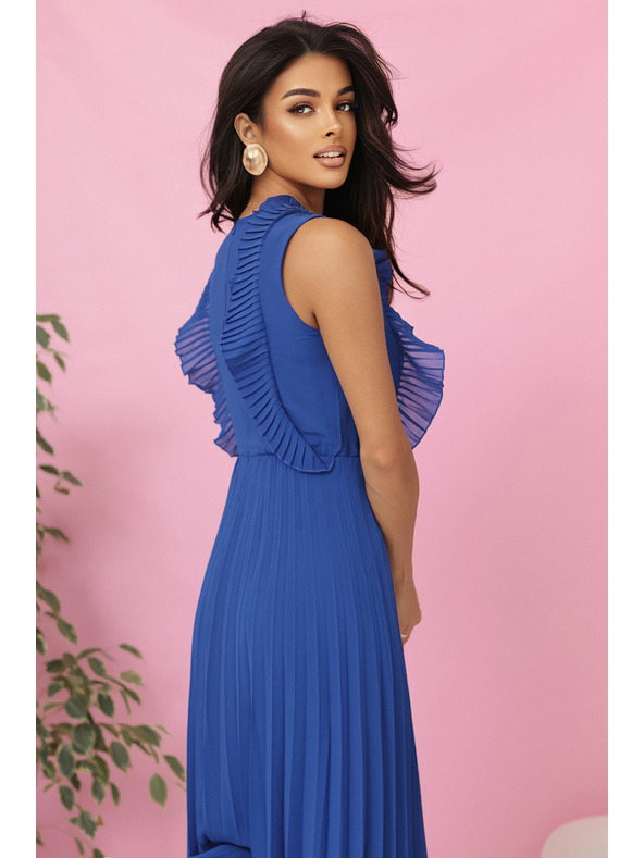 numoco EMILY Plissiertes Kleid mit Volants und Ausschnitt