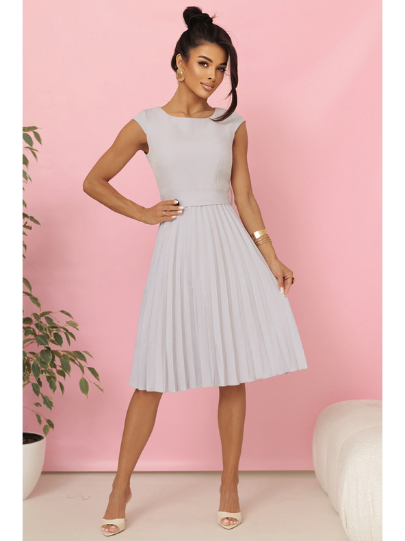 numoco LILA Plissiertes Kleid mit kurzen Ärmeln und Gürtel