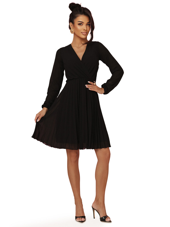 numoco Plissierte ISABELLE Kleid mit langen Ärmeln und Ausschnitt