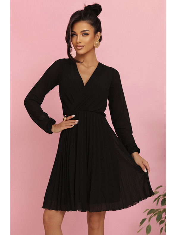 numoco Plissierte ISABELLE Kleid mit langen Ärmeln und Ausschnitt
