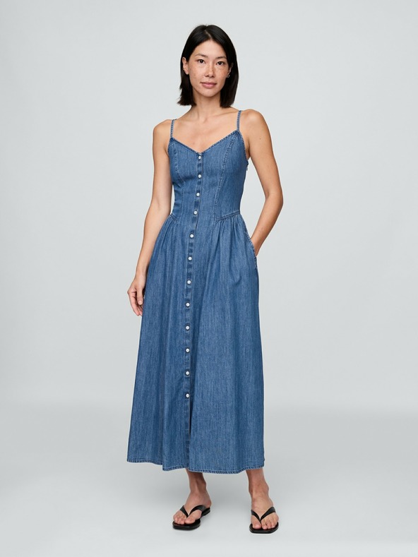 GAP Damen Jeans-Maxikleid mit Taschen GAP