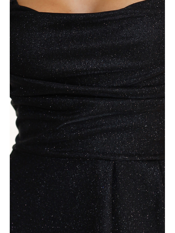 numoco Langes schwarzes Glitzerkleid mit Korsett-Schnürung hinten