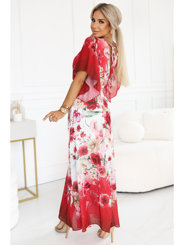 numoco Luftiges Wickel-Maxikleid mit Blumenmuster rote Rosen
