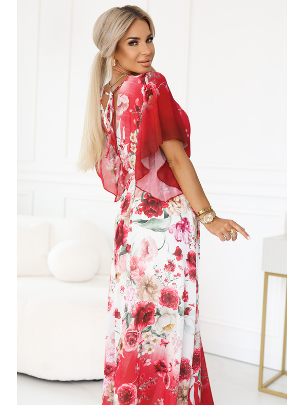 numoco Luftiges Wickel-Maxikleid mit Blumenmuster rote Rosen