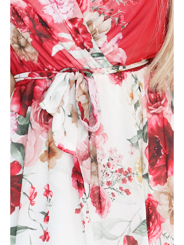 numoco Luftiges Wickel-Maxikleid mit Blumenmuster rote Rosen