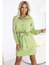 numoco Olivfarbenes Hemdblusenkleid CAMILLE mit Taschen und Bindung