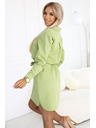 numoco Olivfarbenes Hemdblusenkleid CAMILLE mit Taschen und Bindung