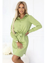 numoco Olivfarbenes Hemdblusenkleid CAMILLE mit Taschen und Bindung