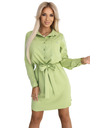 numoco Olivfarbenes Hemdblusenkleid CAMILLE mit Taschen und Bindung