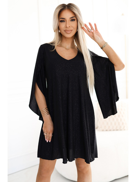 numoco Elegantes Kleid mit Schmetterlingsärmeln - schwarz mit Glitzer