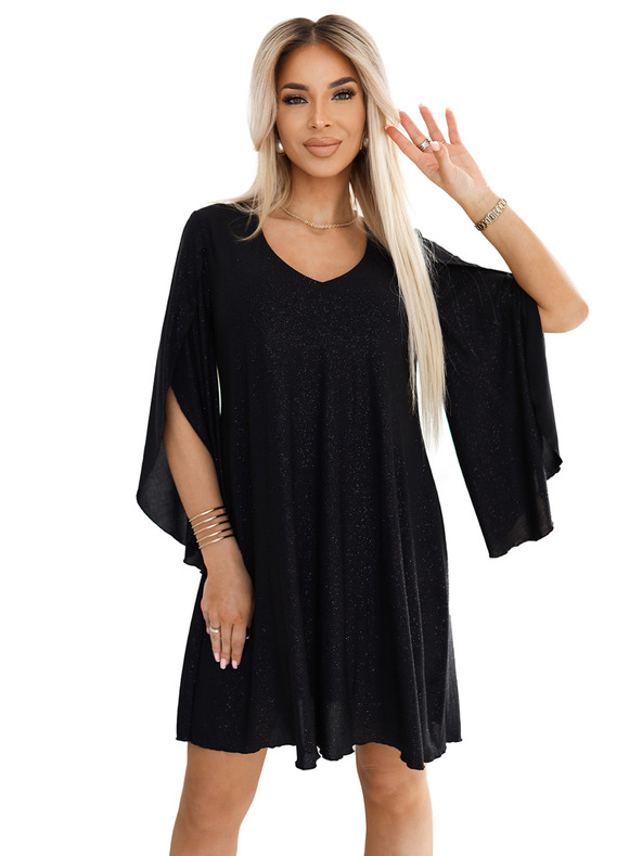 numoco Elegantes Kleid mit Schmetterlingsärmeln - schwarz mit Glitzer