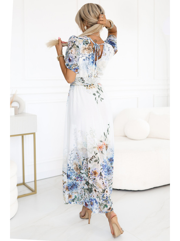 numoco Luftiges Maxikleid CELINA mit V-Ausschnitt, Gürtel und Blumen-Ombré-Muster