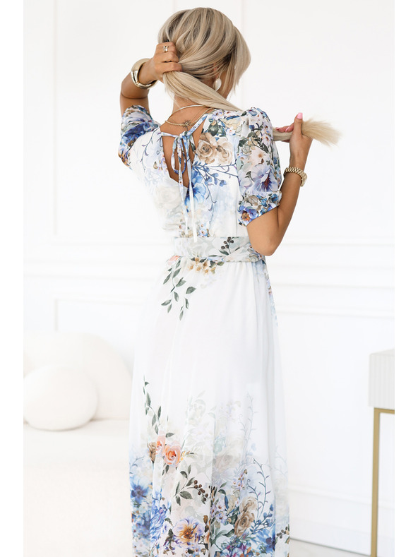 numoco Luftiges Maxikleid CELINA mit V-Ausschnitt, Gürtel und Blumen-Ombré-Muster