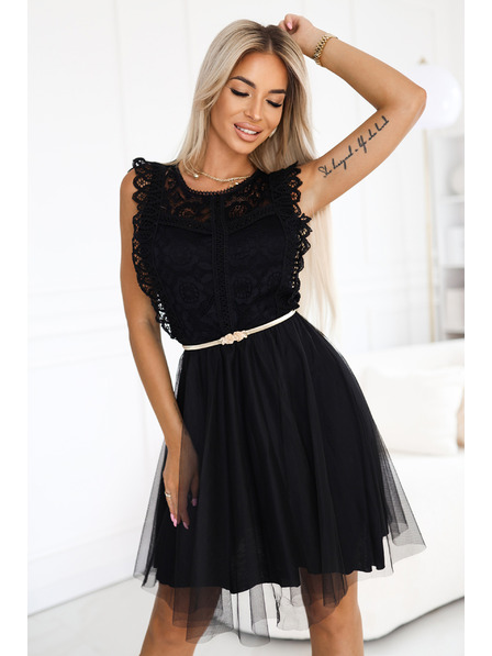 numoco Spitzenkleid GRETA mit Tüllrock und goldenem Gürtel