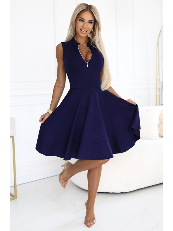 numoco Exklusives Kleid mit erweitertem Unterteil und goldenem Reißverschluss