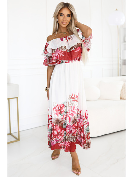 numoco Langes Sommerkleid mit rotem Blumen-Ombré-Muster