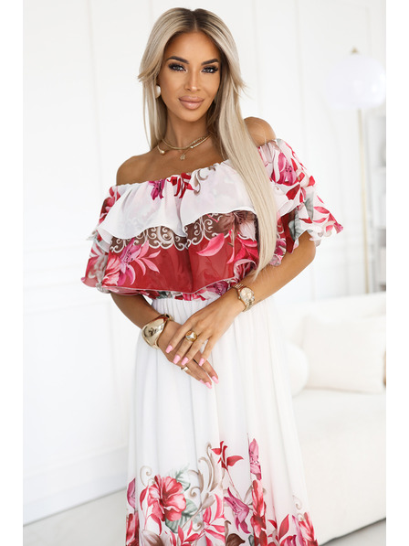 numoco Langes Sommerkleid mit rotem Blumen-Ombré-Muster