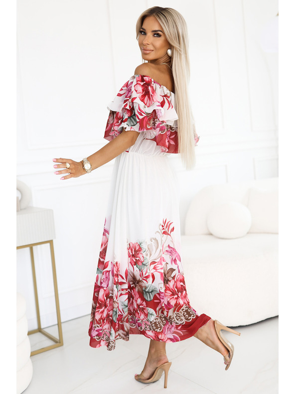 numoco Langes Sommerkleid mit rotem Blumen-Ombré-Muster