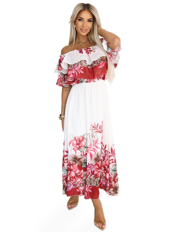 numoco Langes Sommerkleid mit rotem Blumen-Ombré-Muster