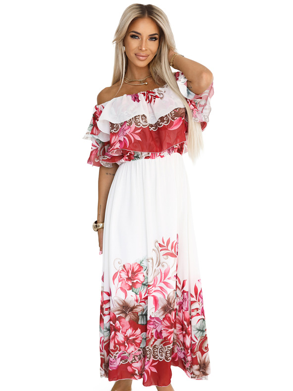 numoco Langes Sommerkleid mit rotem Blumen-Ombré-Muster