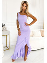numoco Lange Lavendel-Kleid mit Volants und asymmetrischem Ausschnitt