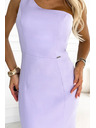 numoco Lange Lavendel-Kleid mit Volants und asymmetrischem Ausschnitt