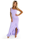 numoco Lange Lavendel-Kleid mit Volants und asymmetrischem Ausschnitt