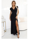 numoco Atemberaubende lange schwarze IRINA Kleid mit Glitzer, Wickelausschnitt und Schlitz