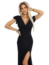numoco Atemberaubende lange schwarze IRINA Kleid mit Glitzer, Wickelausschnitt und Schlitz