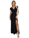 numoco Atemberaubende lange schwarze IRINA Kleid mit Glitzer, Wickelausschnitt und Schlitz