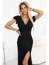 numoco Atemberaubende lange schwarze IRINA Kleid mit Glitzer, Wickelausschnitt und Schlitz