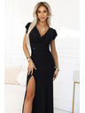 numoco Atemberaubende lange schwarze IRINA Kleid mit Glitzer, Wickelausschnitt und Schlitz