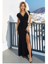 numoco Atemberaubende lange schwarze IRINA Kleid mit Glitzer, Wickelausschnitt und Schlitz