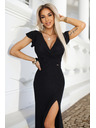 numoco Atemberaubende lange schwarze IRINA Kleid mit Glitzer, Wickelausschnitt und Schlitz