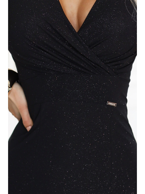 numoco Atemberaubende lange schwarze IRINA Kleid mit Glitzer, Wickelausschnitt und Schlitz