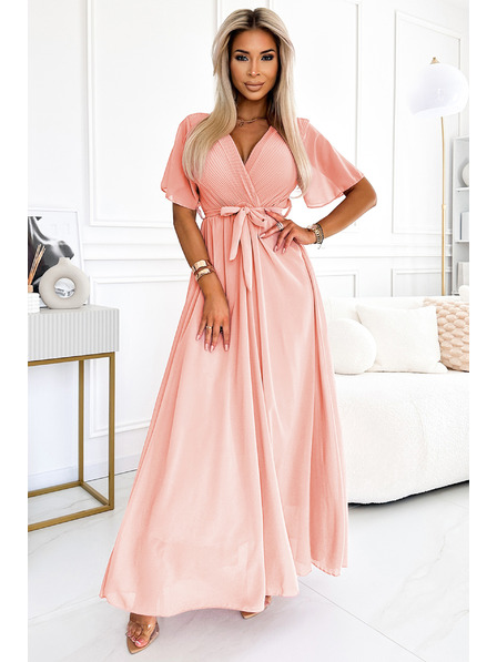 numoco Langes Kleid mit plissiertem Ausschnitt und Bindung